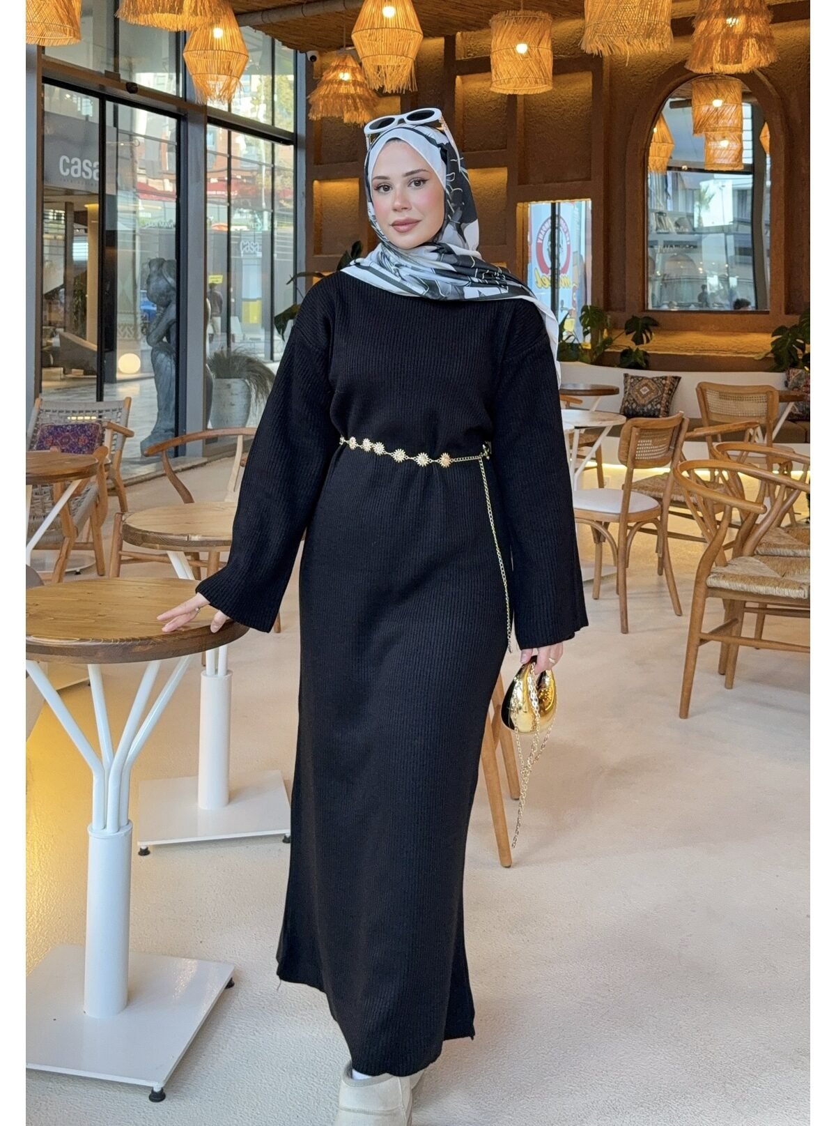 Merserize Soğuk İplik Triko Siyah Elbise