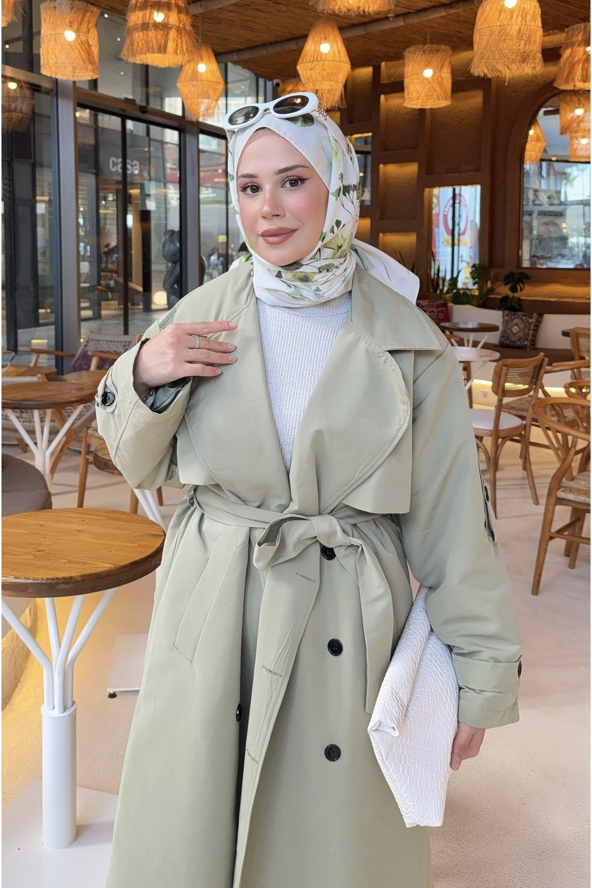 Second image of Yeni Sezon Yeşil Uzun Trençkot