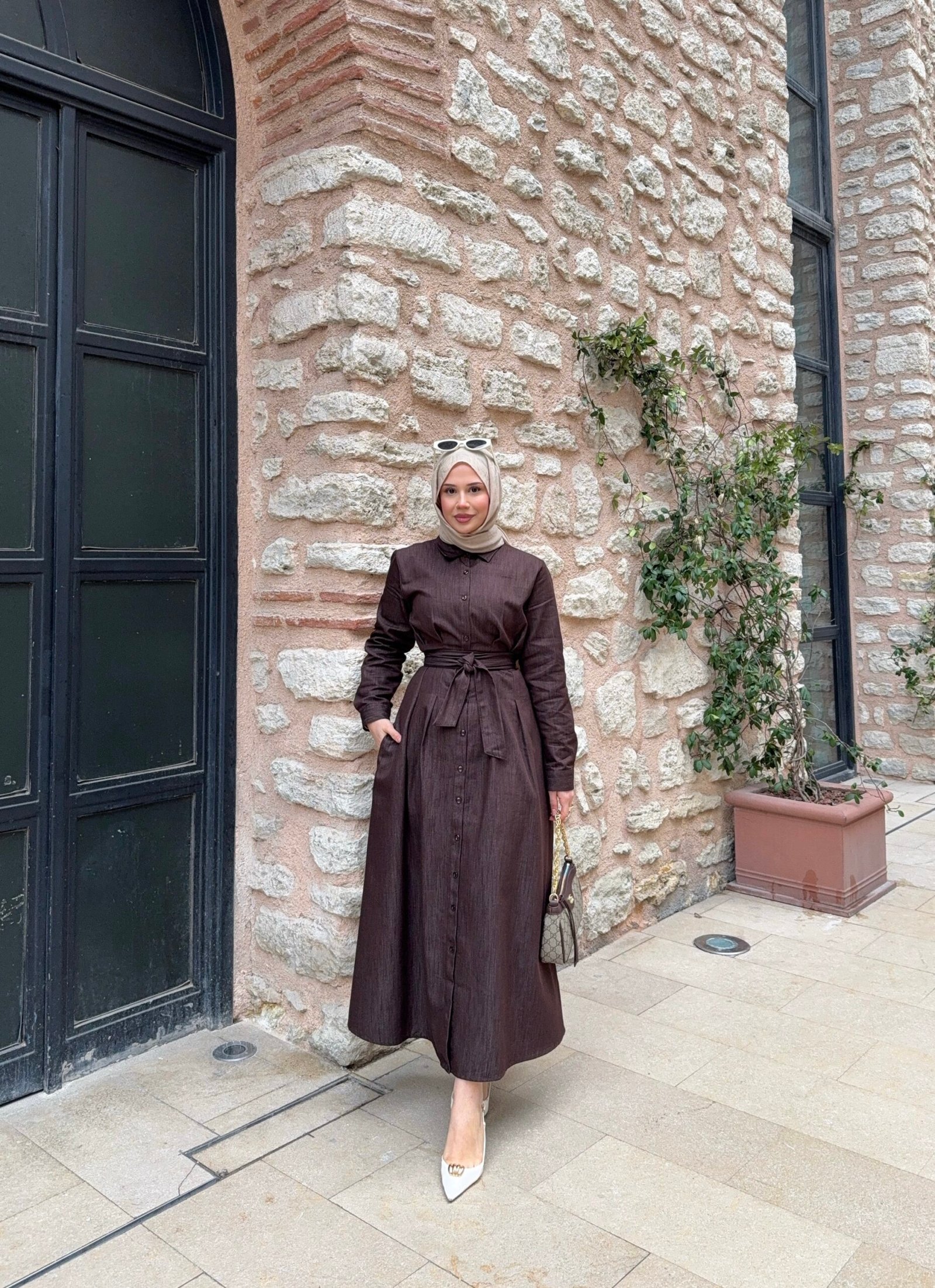 Denim belden oturtmalı elbise