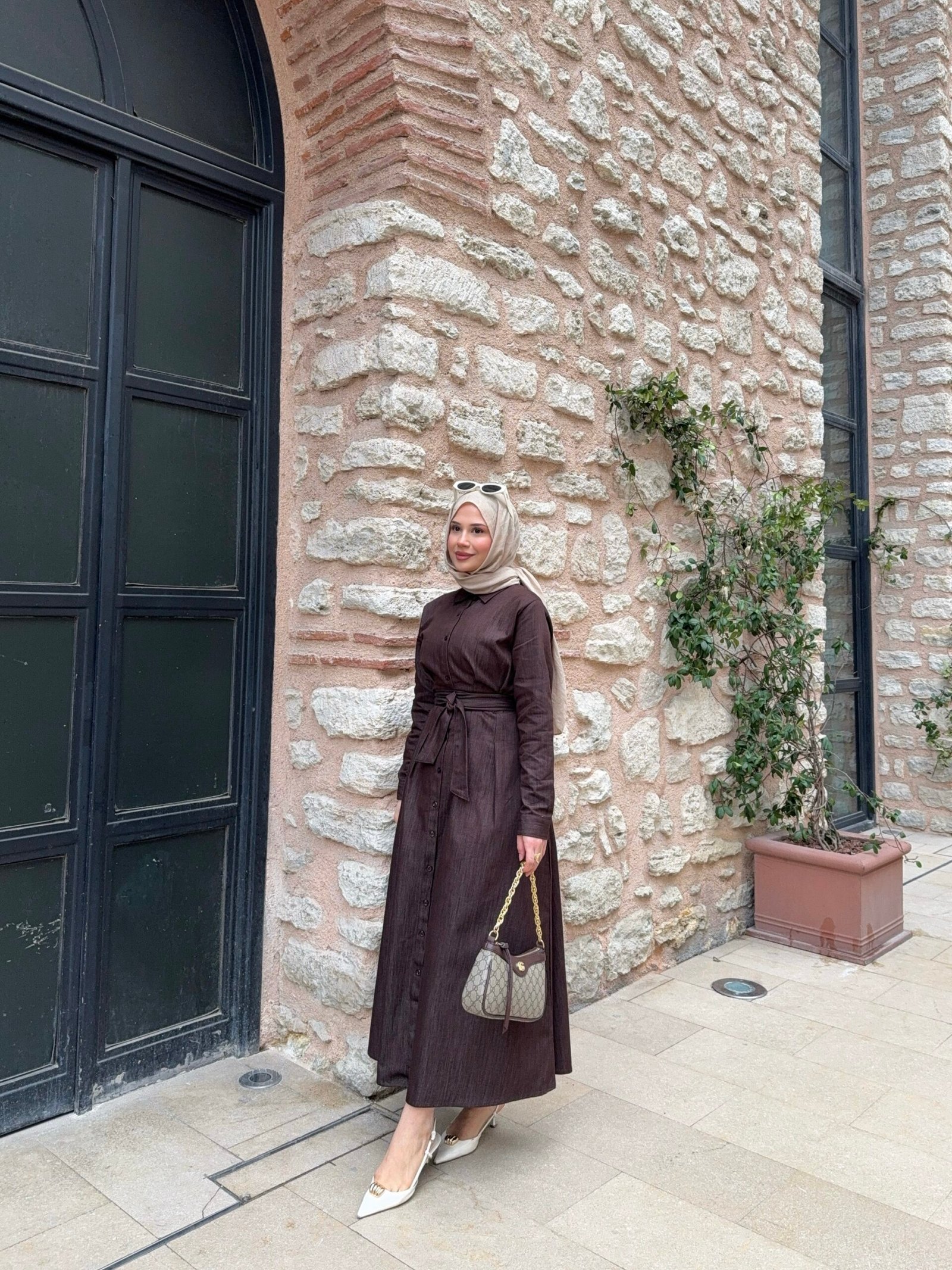 Second image of Denim belden oturtmalı elbise