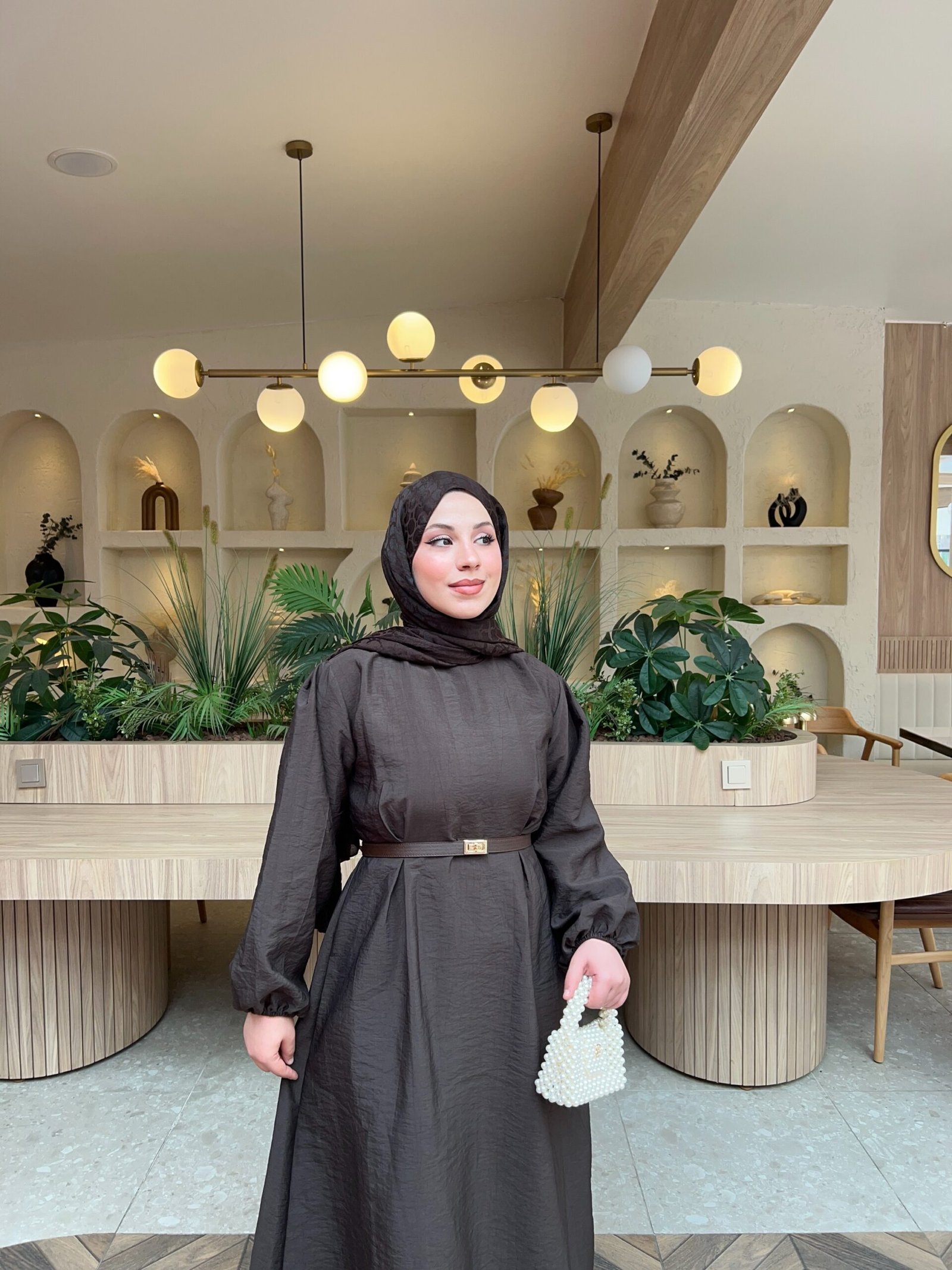 332-Modal kumaş kemerli elbise