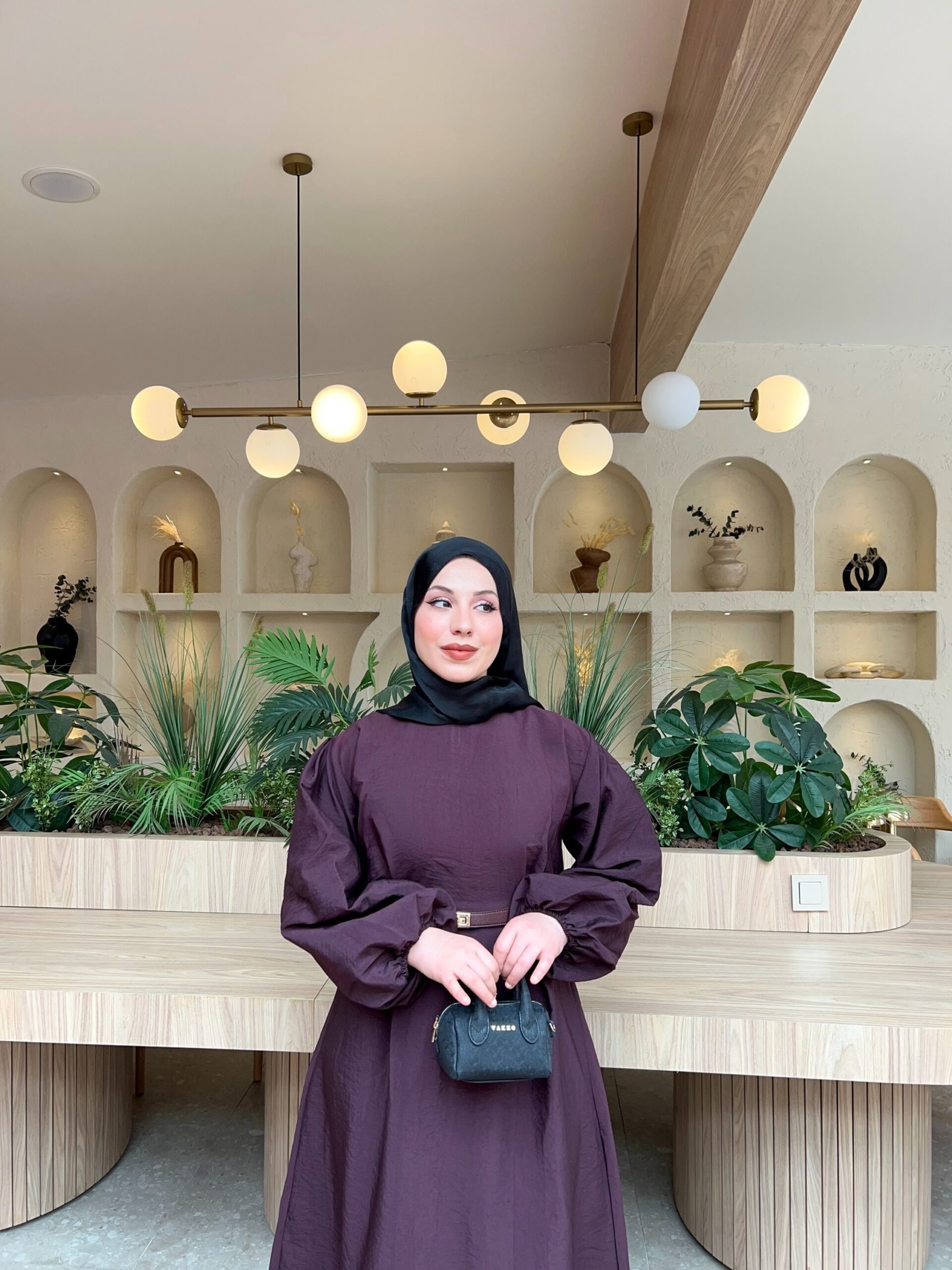 332-Modal Kumaş mürdüm elbise