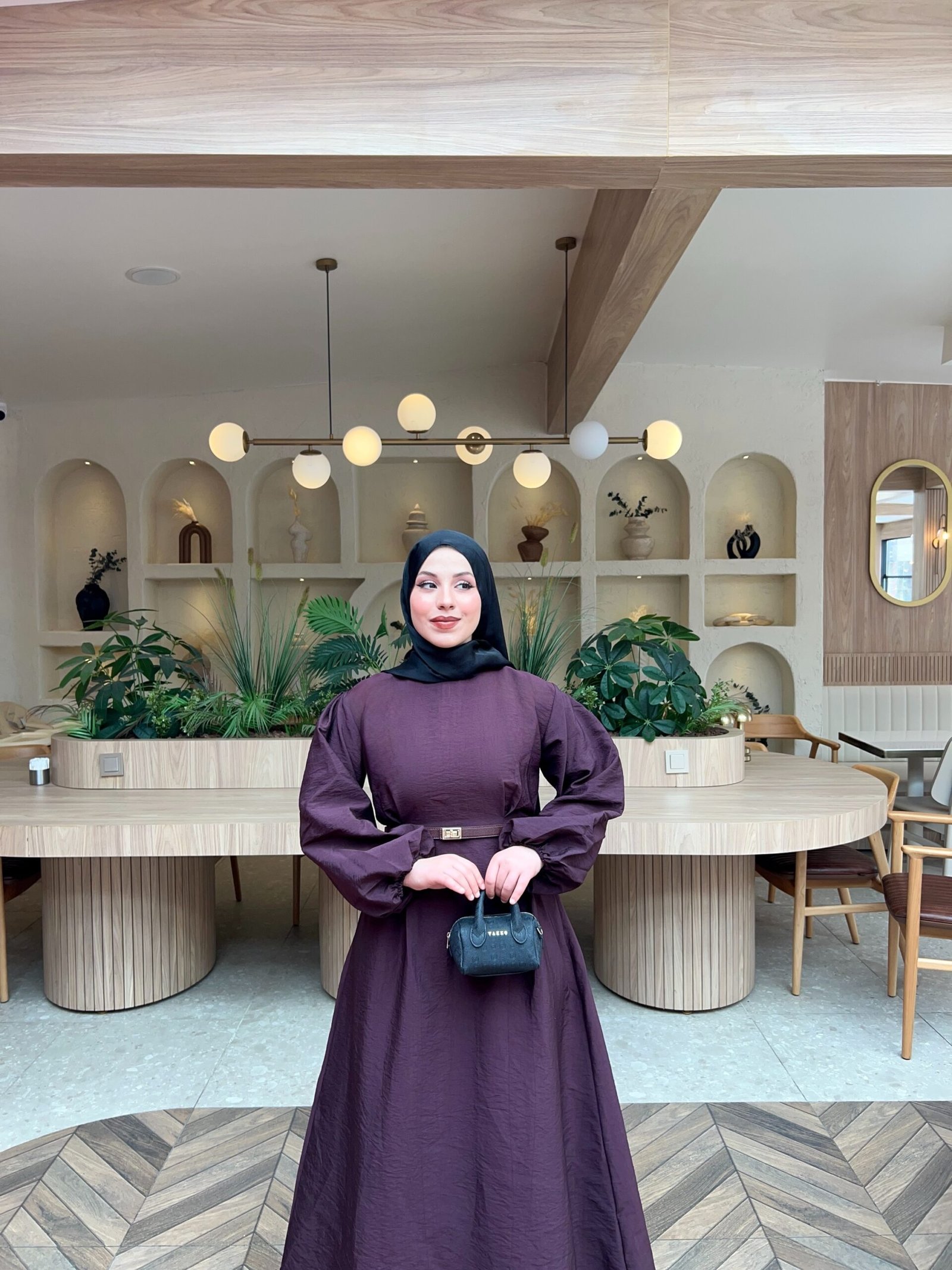 Second image of 332-Modal Kumaş mürdüm elbise