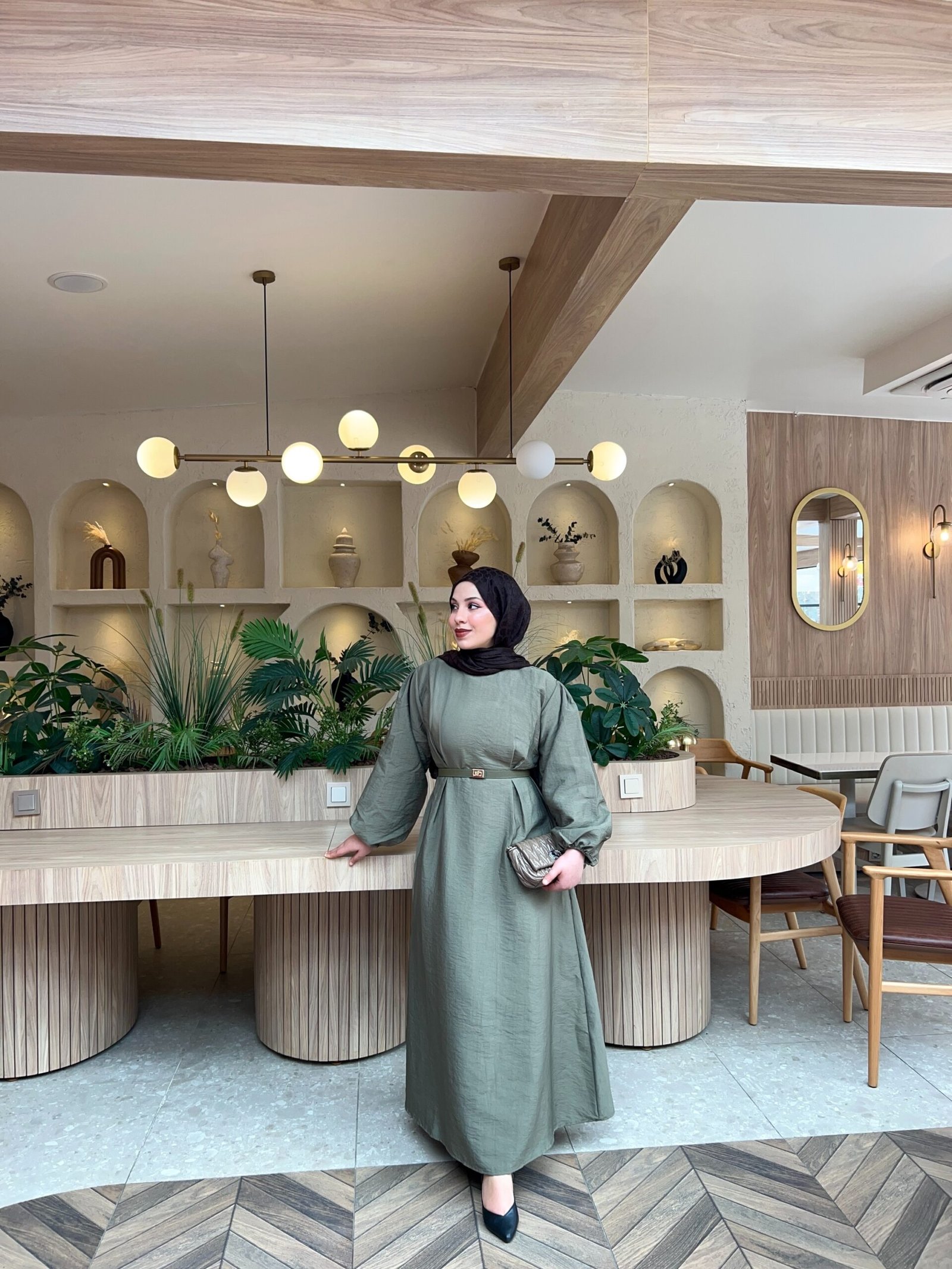 Second image of 332-Modal Kumaş yeşil elbise