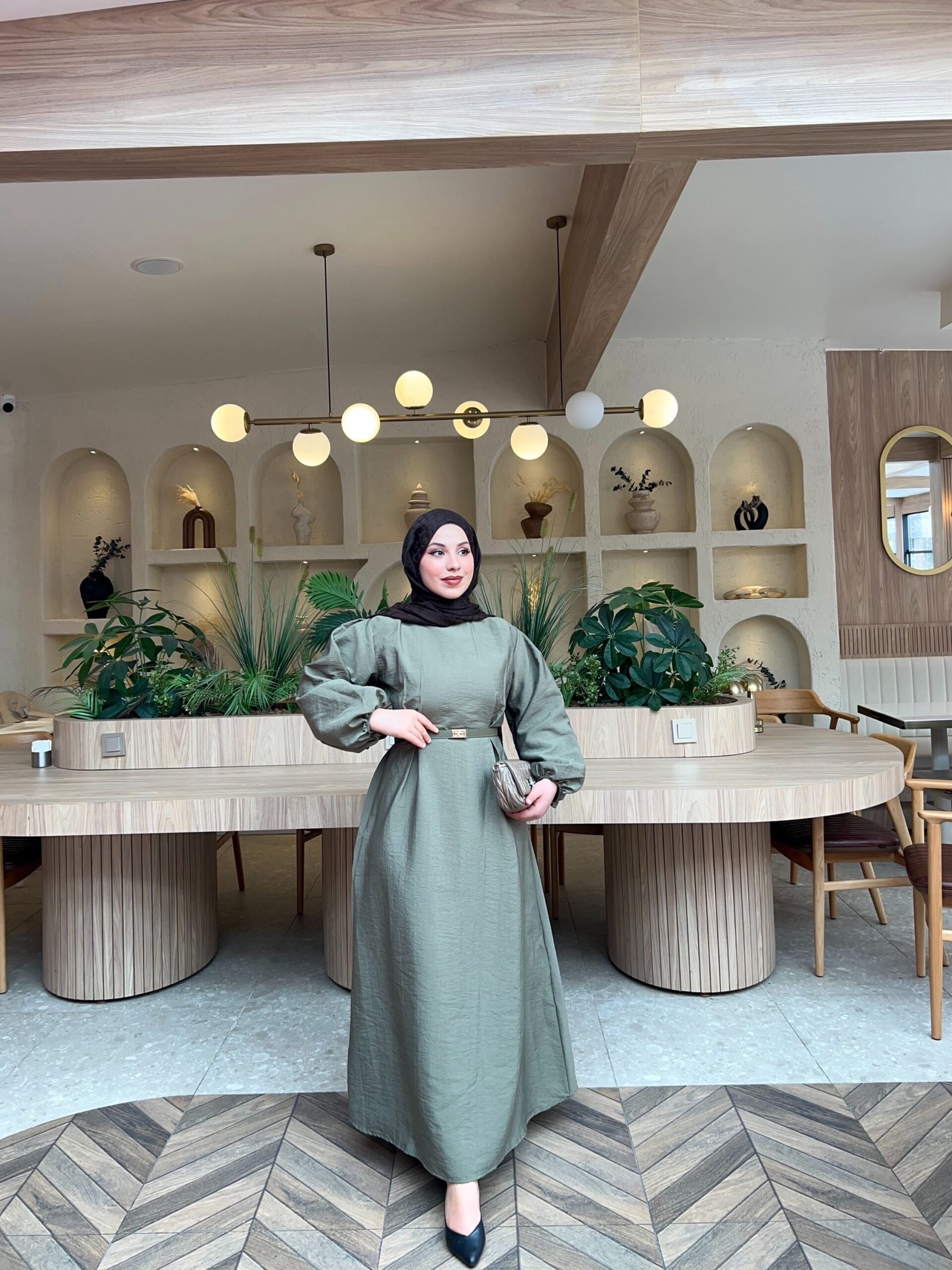 332-Modal Kumaş yeşil elbise