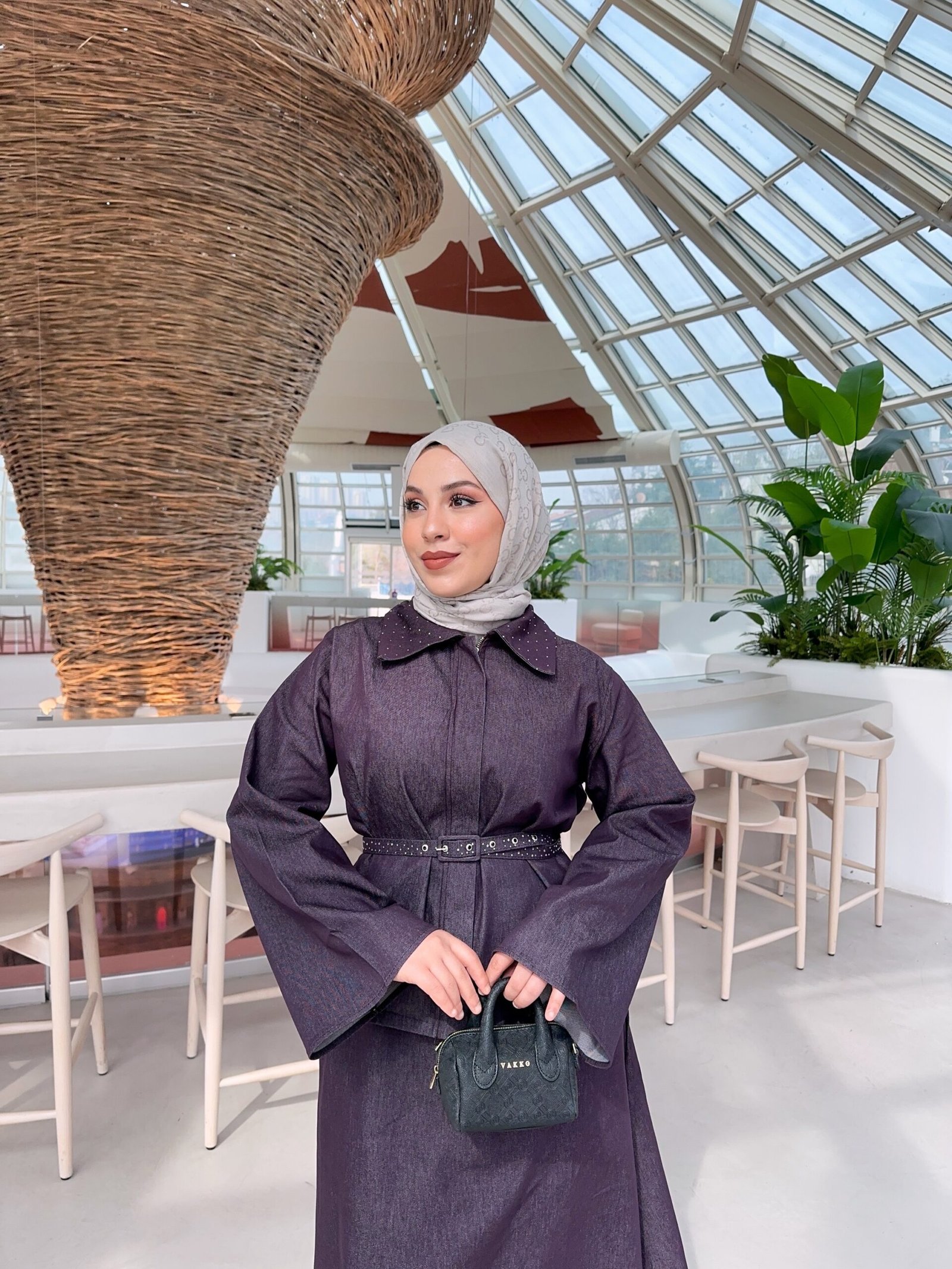 44-Denim kemerli etek takım