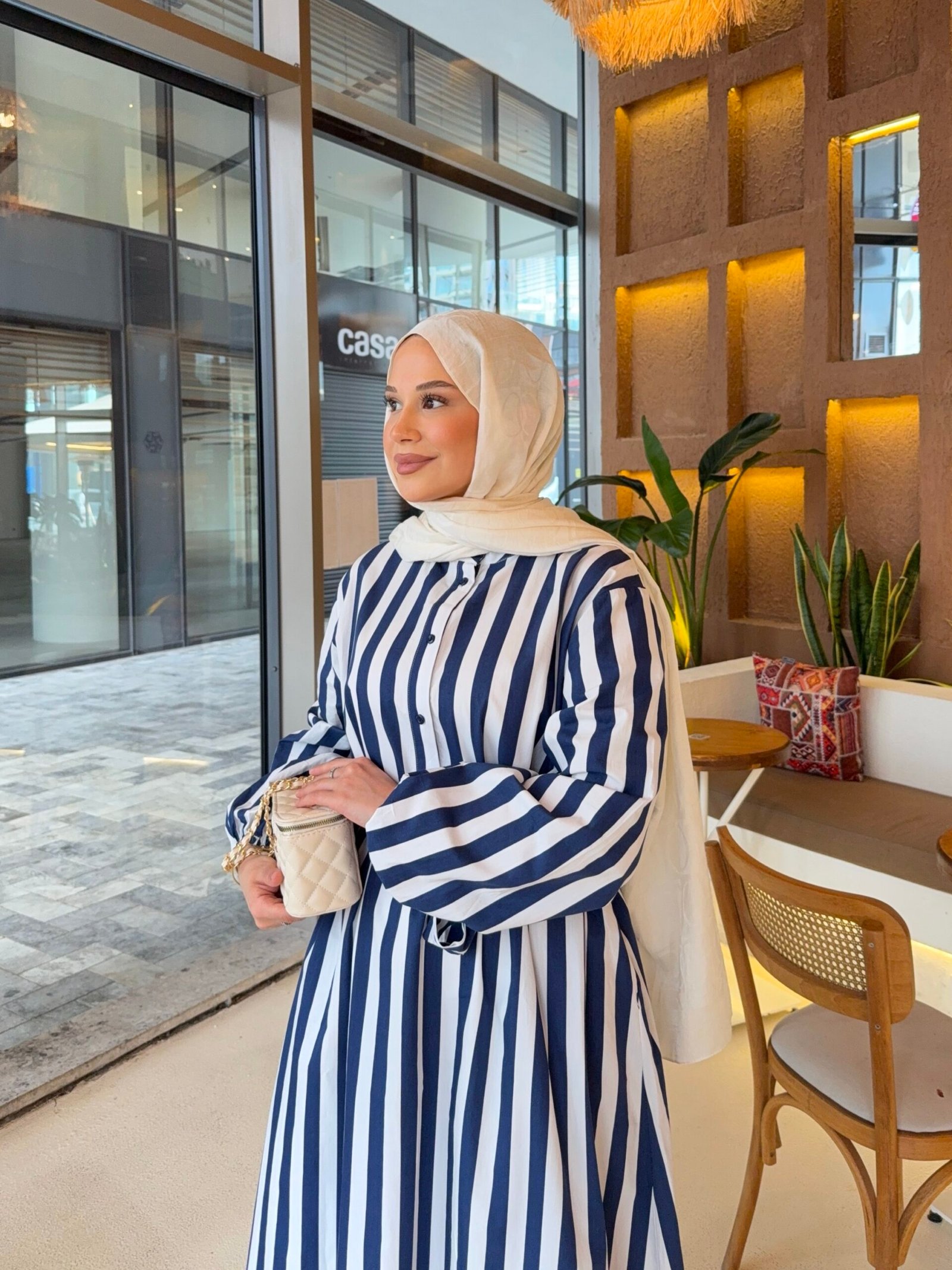 Second image of Lara model çizgili Elbise - lacivert