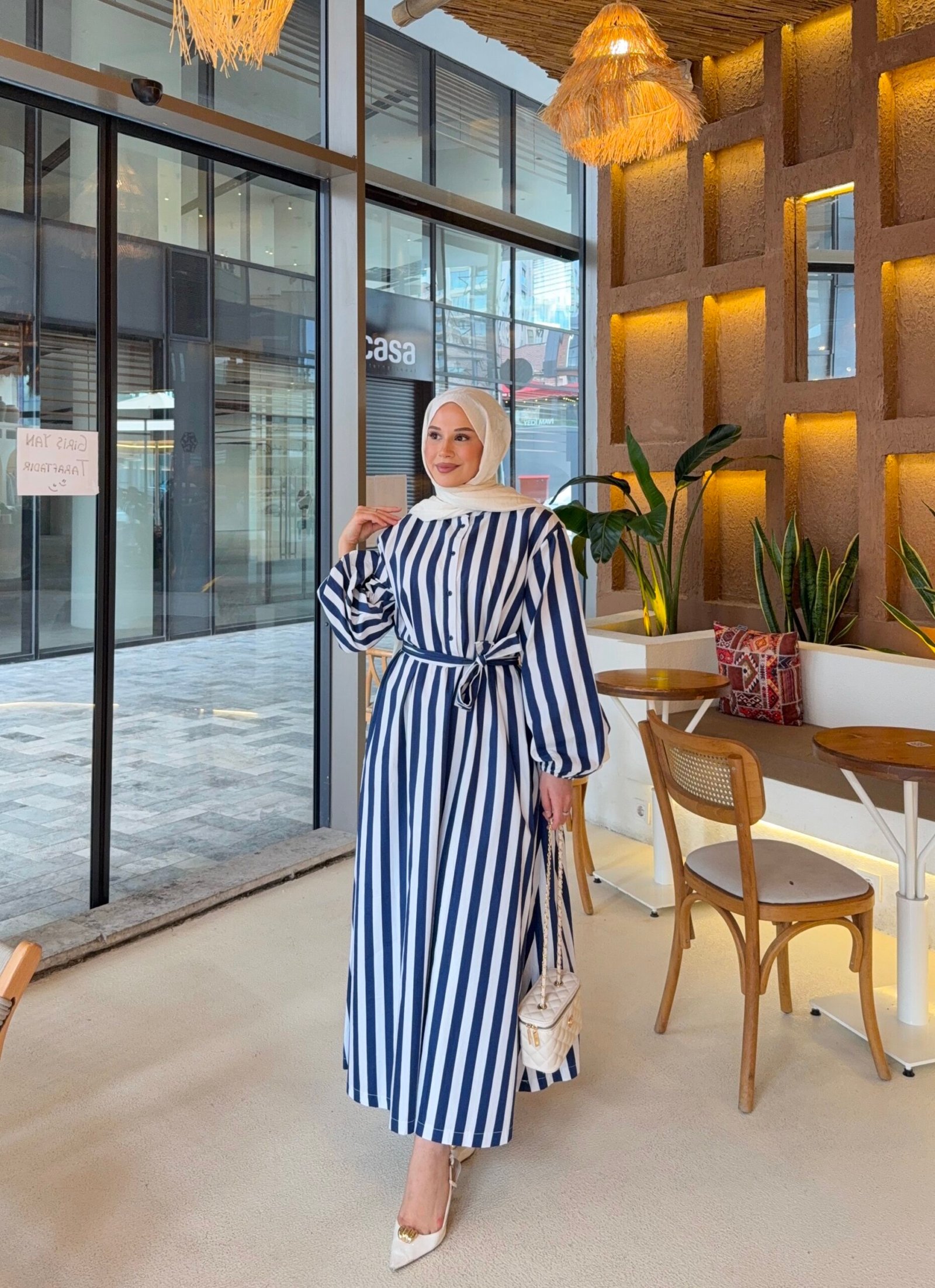 Lara model çizgili Elbise - lacivert