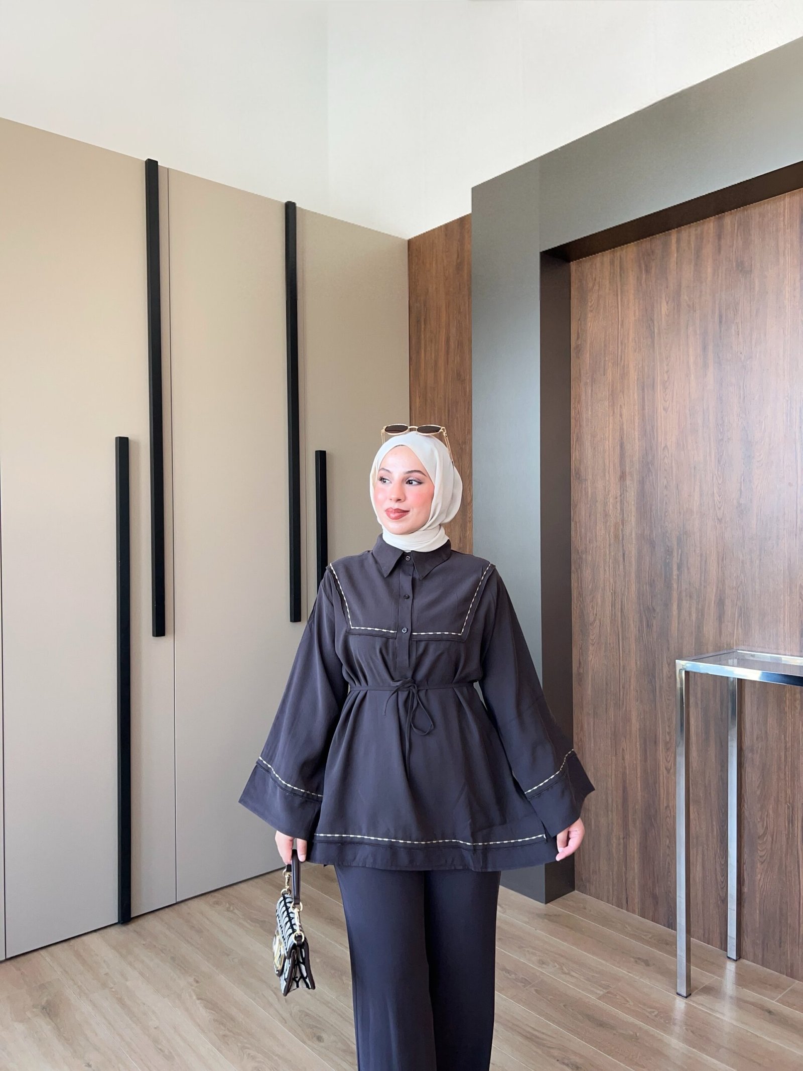 Luya Model Nakışlı Takım -Acıkahve