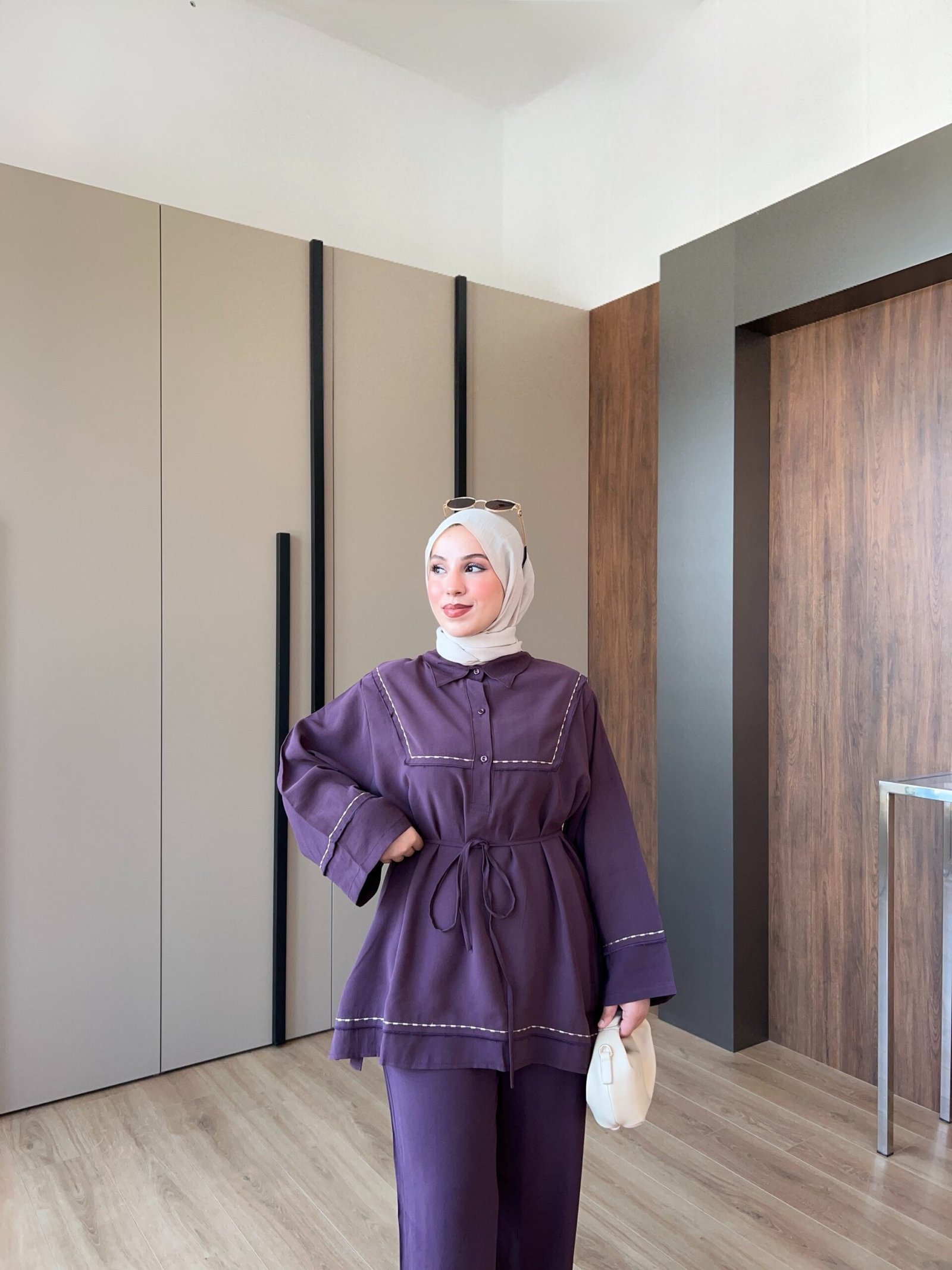 Luya Model Nakışlı Takım -Mürdüm
