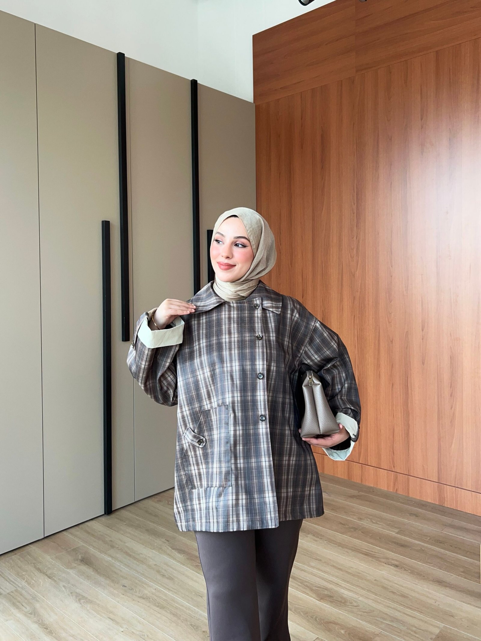 Ekose Desenli Premium Ceket-Kahve