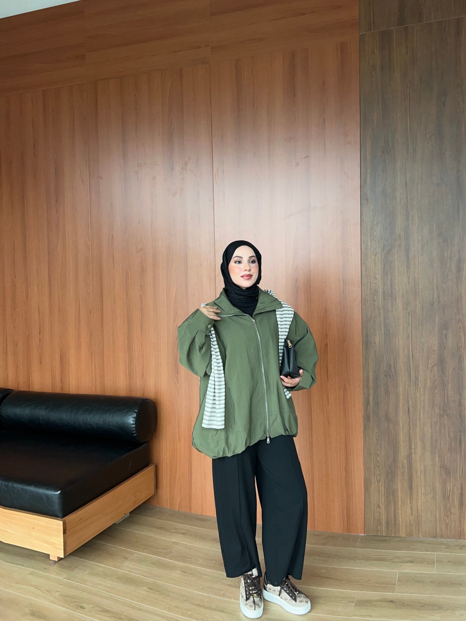 Çift Fermuarlı Bomber Ceket -Haki